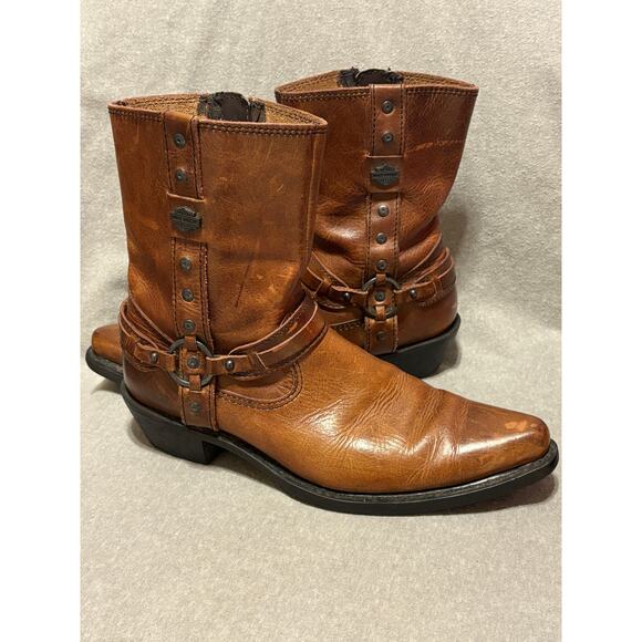 Harley-Davidson VTG Womens 8.5 Western Leather Harness Moto Biker Side-zip Boots - Picture 5 of 14